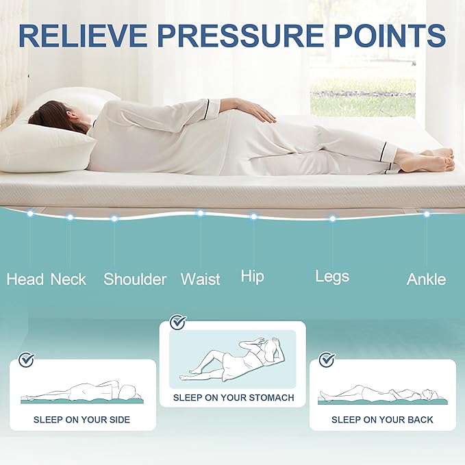 3 Inch Memory Foam Mattress Topper King, Memory Foam Pad with Removable & Washable Cover, Bed Topper for Back Pain, Non-Slip Ventilated Design, King Size