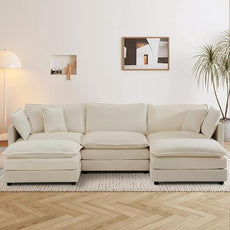 SoarFlash Chenille Sectional Sofa, Comfy L Shaped Modular Coush Sofa with Ottoman, Modern 3 Seat Couch Deep Seat Sofa Set for Living Room,Light Coffee