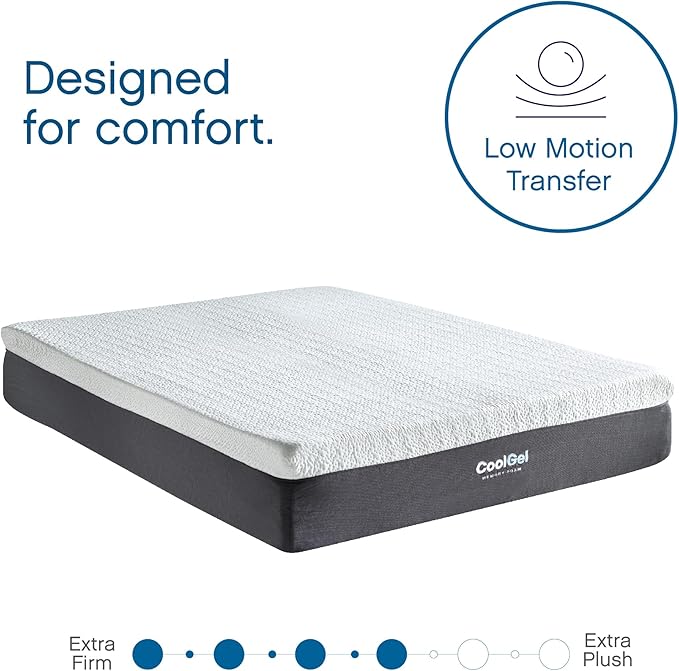 COOL GEL 12 Inch Queen Memory Foam Mattress Medium Firm, Queen Size Memory Foam Mattress Cooling, Made in The USA, 12" Depth with Pressure Relief, CertiPUR-US Certified No Fiberglass, CoolGel Bed
