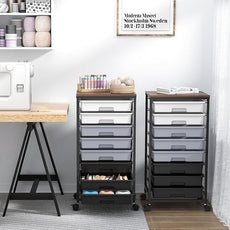 Rolling Cart with Drawers,Utility Cart With 8 Drawers and Wooden Tabletop for Living Room,Classroom,Bedroom,Bathroom,Dorm,Office,Dark Grey