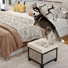 17.7 inches Velvet turfed Ottomans Cube with Storage, Metal-Framed Square Linen Storage Ottoman Foot Rest Stool Holds 770 LB for Dorm Living Room Bedroom White UASND64W