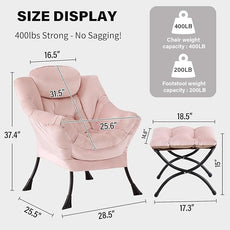 Tiita Lazy Chair with Ottoman, Modern Large Accent Lounge Armchair, Comfy Leisure Sofa Reading Chair with Footrest for Bedroom, Living Room, Dorm Rooms, Garden and Courtyard, Velvet Pink