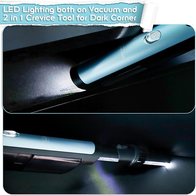 Handheld Cordless Vacuum Cleaner, Portable Car Vacuum with 18KPa Suction Power, Quick-Charge Hand Vac with LED Headlight & Storage Dock for Home Office Desk Keyboards Pet Hair, Blue