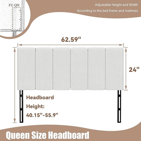 Yongchuang Upholstered Headboard Queen Size Head Board for Queen/Full Bed Adjustable Height Panel Headboards Grayish White Linen