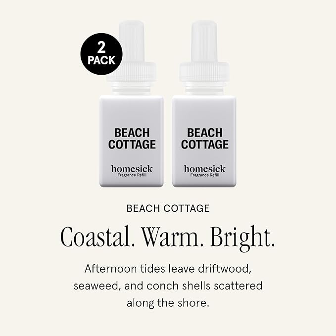 Pura & Homesick Home Scent Refill - Smart Home Air Diffuser - Up to 120-Hours of Luxury Fragrance per Refill - Spring & Summer Fragrance - 2 Pack, Beach Cottage