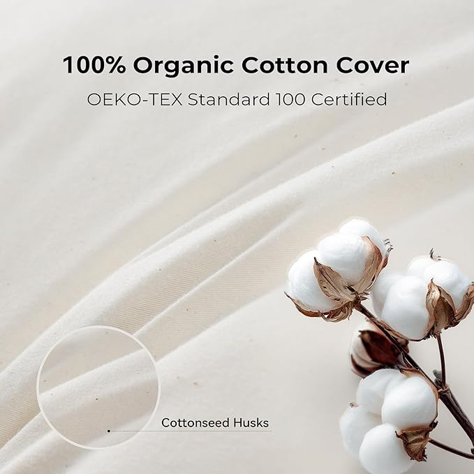 UNIKOME White Goose Down Feather Gusseted Pillows - 100% Organic Cotton Cover - Standard Size Pillow Set of 2, Made in Japan Pillow for Sleeping