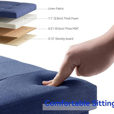 BRIAN & DANY 30 Inches Folding Storage Ottoman Bench, Ottoman with Storage Bench for Bedroom, Living Room, Entryway, Foot Rest with Legs, Blue