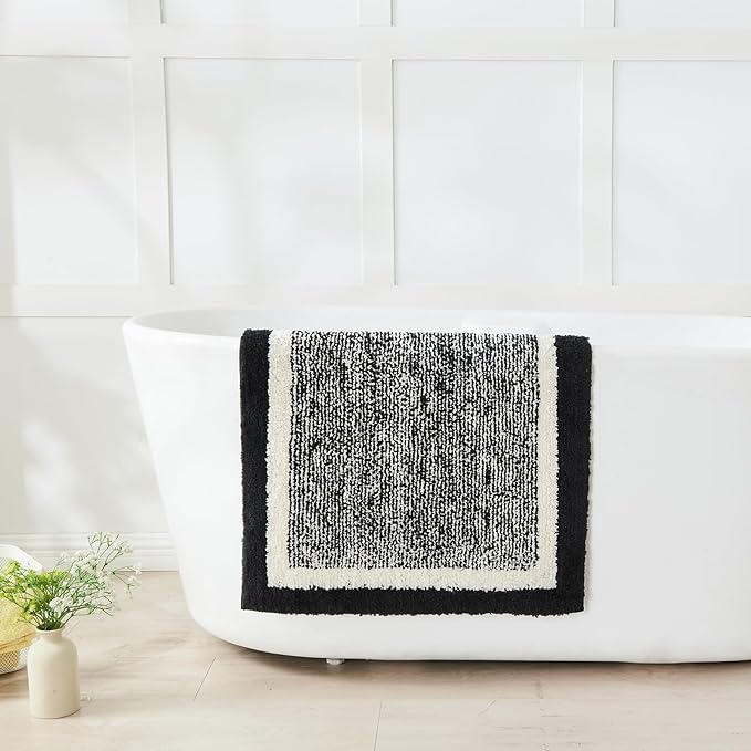 CozeCube Bath mats for Bathroom Non Slip, Fluffy Absorbent Microfiber Bath mat Washable, Aesthetic Bathroom Rugs, Large Jet Black Bath mat, Jet Black, 36" x 24"