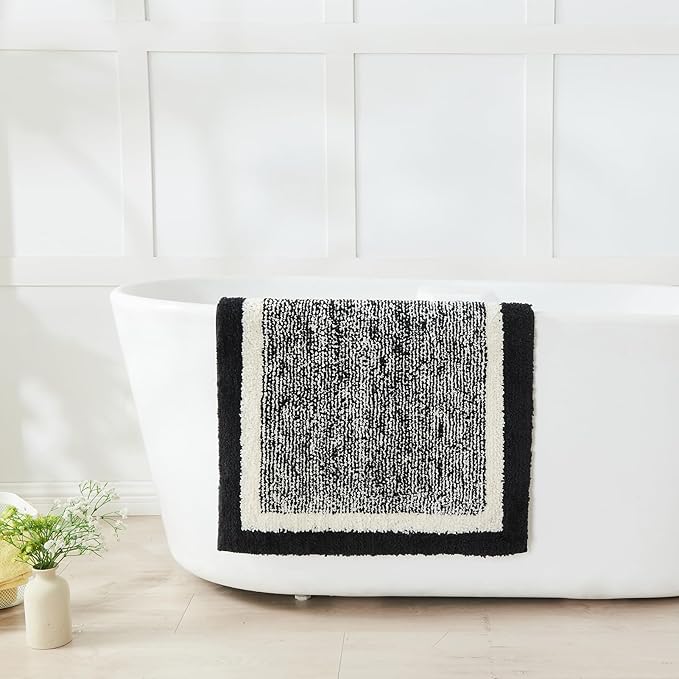 CozeCube Bath mats for Bathroom Non Slip, Fluffy Absorbent Microfiber Bath mat Washable, Aesthetic Bathroom Rugs, Long Jet Black Bath mat, Jet Black, 47" x 24"