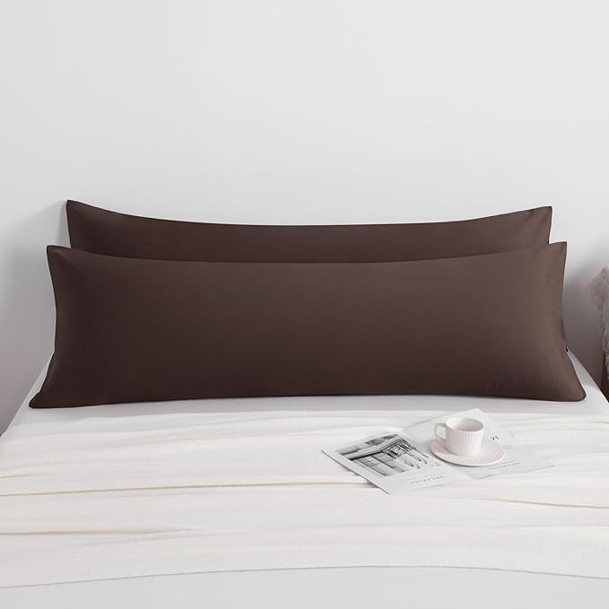 NTBAY Body Pillow Cases Set of 2, 2 Pack Brushed Microfiber 20x54 Inches, Soft, Wrinkle, Fade, Stain Resistant Dark Brown Pillow Cases with Envelope Closure