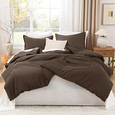 Litanika Comforter Set, Lightweight Solid Bedding Comforter Set, Fluffy Down Alternative Bed Set, Chocolate, Super King Plus