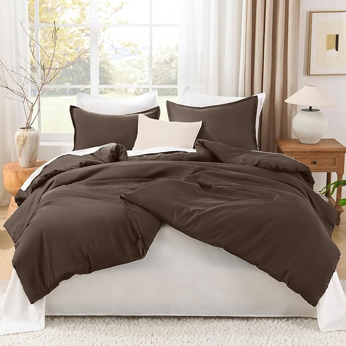 Litanika Comforter Set, Lightweight Solid Bedding Comforter Set, Fluffy Down Alternative Bed Set, Chocolate, Queen