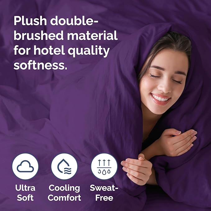 Duvet Cover Twin/Twin XL Size Set - Extra Soft Duvet Cover 68 x 90 with 1 Pillow Sham - Hotel Luxury, Easy Care and Fade Free with Zipper Closures & Ties - Comfy, Cozy Breathable Bedding Set (Purple)