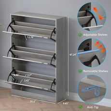Shoe Cabinet with 3-Flip Mirror Drawers, Freestanding Shoe Rack Organizer with Hidden Handle, Slim Narrow Shoe Storage Cabinet for Entryway, Entrance, Hallway, Bedroom