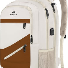 MATEIN 17.3 Inch Womens Laptop Backpack, Water Resistant Work Business Backpack with Multiple Pockets Fits 17 Inch Computer Notebook, Spacious Commute Bag TSA Approved and Comfortable, Beige Brown