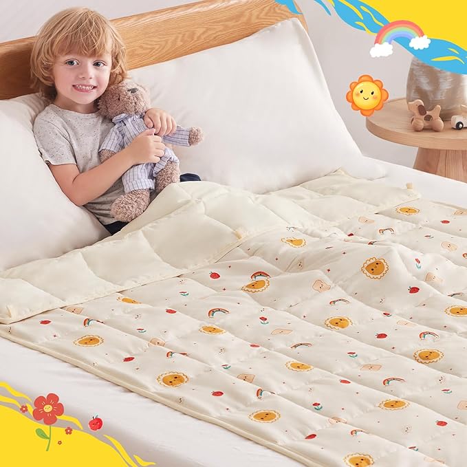 anfie Weighted Blanket Kids (48"x72" 6lbs), Weighted Blanket Cooling Blanket for Sleeping,Throw Size Breathable Blanket with Premium Glass Bead(Beige Sun)