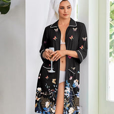 Ekouaer Zipper Robes for Women 3/4 Sleeve Housecoats Knee Length Bathrobe Lightweight Nightgown with Pockets S-3XL