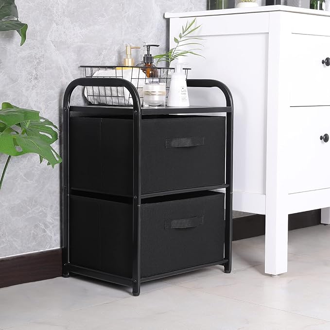 MAX Houser Dresser for Bedroom with 2 Drawers, Wide Chest of Drawers, Fabric Dresser, Storage Organizer Unit with Fabric Bins for Closet, Living Room, Hallway, Nursery,Black