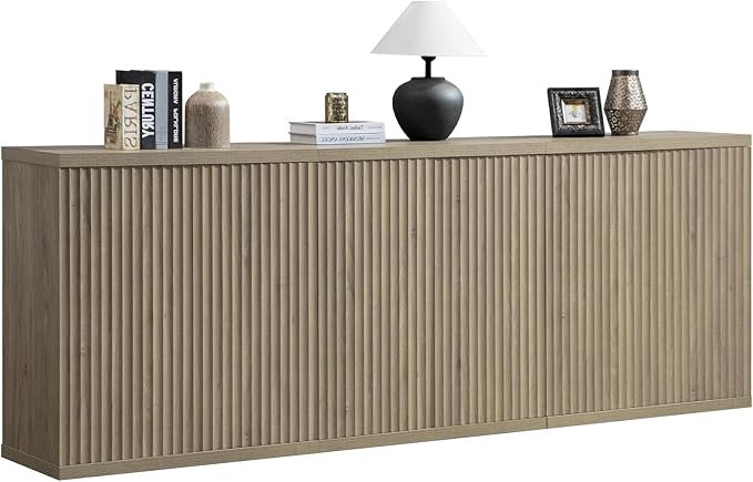 SICOTAS Buffet Cabinet with Storage Accent Sideboard Modern Credenza with Doors & Shelves Fluted Media Console Mid Century Coffee Bar Table for Living Room Kitchen Dining Room Hallway (3PCS)