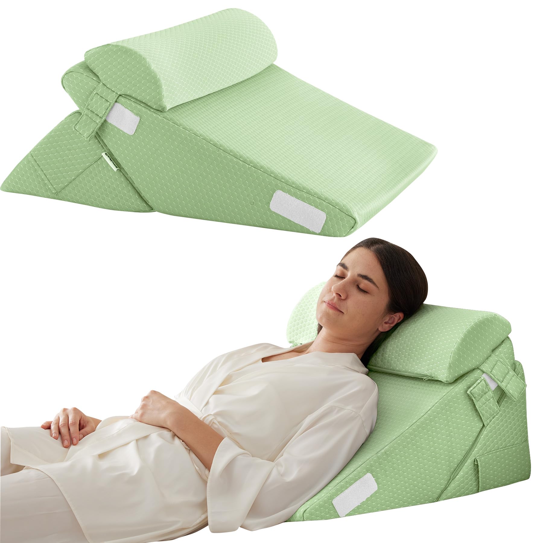 Bedluxe Wedge Pillow Headboard, 3PCS Orthopedic Bed Wedge Pillows Set for After Surgery, Adjustable Pillow Wedge for Acid Reflux&Back Pain Relief, Sleeping, Back Pillow for Bed Sitting Up, White/Grey Dormly