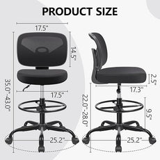 Primy Tall Drafting Desk Chair - Armless, Adjustable Height, Mesh Back, Rolling, Standing Desk Chair for Art Room, Office or Home (Black)