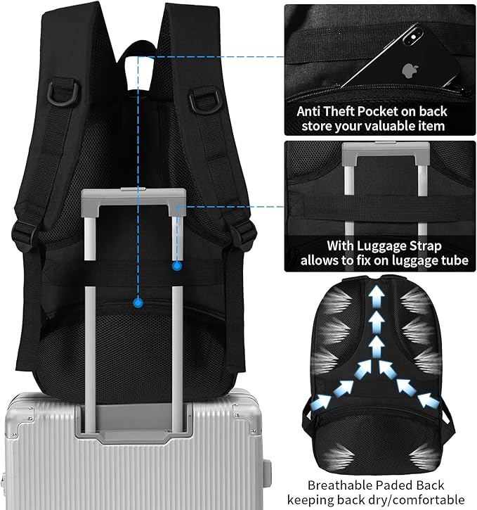 SMONT Large Laptop Backpack for Men, 17" Mens Business Bookbag for Computer Office Tech Commuter Work Black