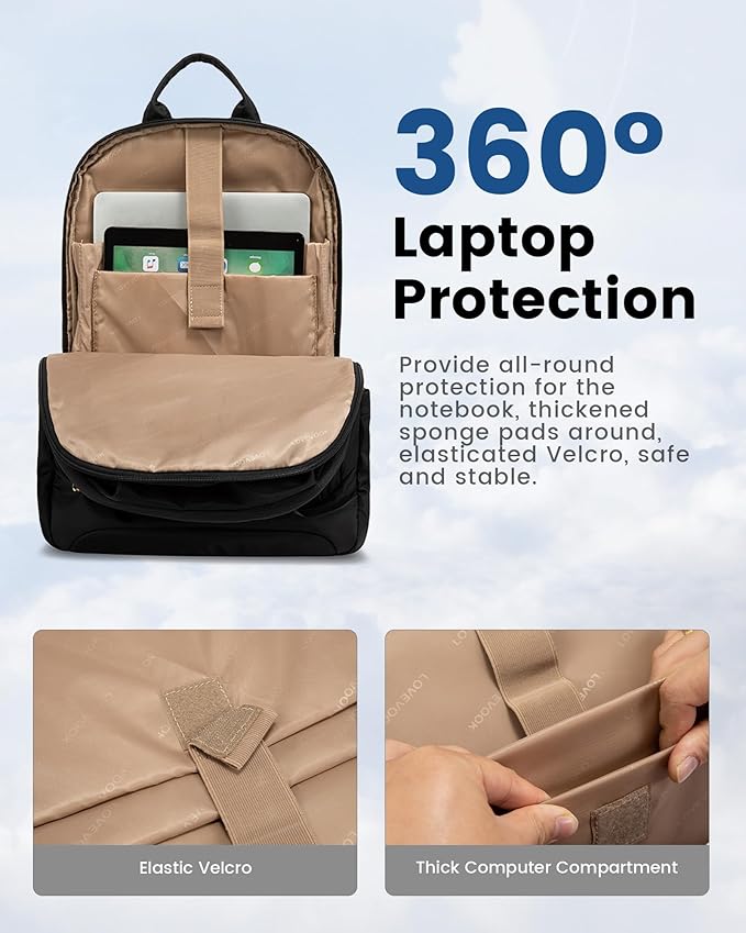 LOVEVOOK Laptop Backpack for Women, 17.3 Inch Business Backpack Purse, Large Capacity Casual Daypack, Work Computer Backpack, Travel Backpack for College, Black