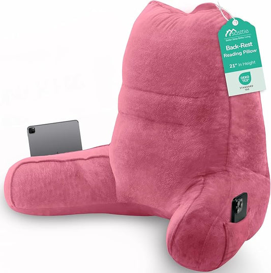 Sasttie Reading Pillow, Pillows for Reading or Relaxing – Ergonomic Support for Head, Neck, Back, and Lumbar, 21-Inch, Rose Pink