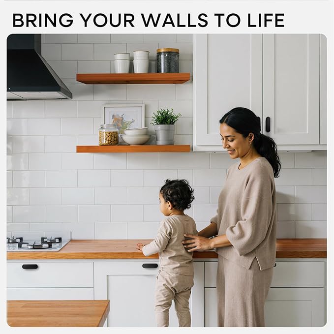 Homeforia 24inch Oak Floating Shelf for Wall, High End Solid Real Wood 24 inches Long Floating Shelves for Bathroom, Honey Oak Wooden Floating Shelves, Heavy Duty Bracket, 24 X 6.5 X 1.75 in, Set of 3