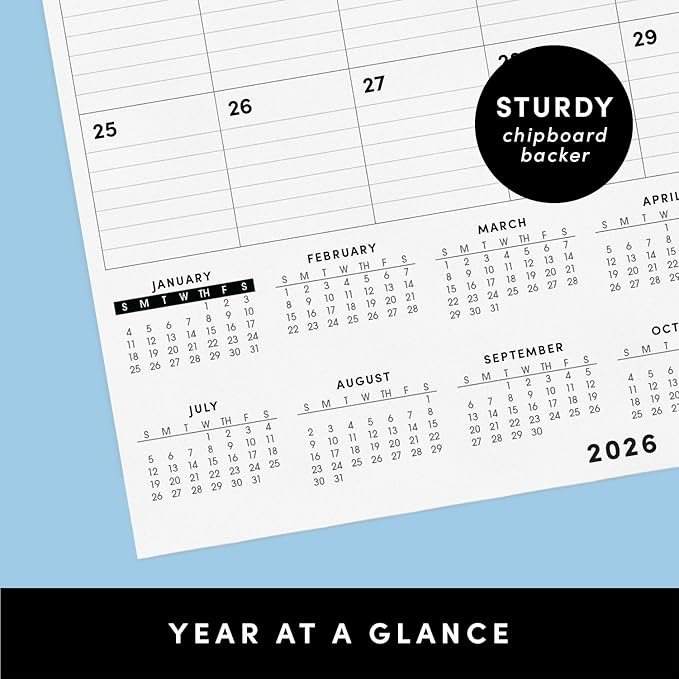 PAPERAGE 2026 Calendar, 12 Months (January 2026 - December 2026), Large (11.4 in x 14.76 in), Spiral Bound, 2026 Vertical Wall Calendar with Monthly & Yearly Views, Premium Paper - Black