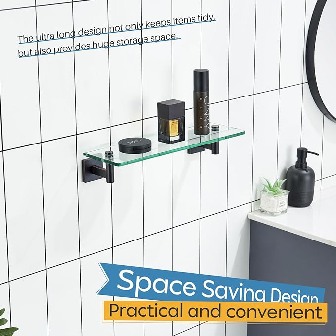 KOKOSIRI Wall Shelves Bathroom Hardware Glass Floating Shelf Small Hanging Rack Storage/Room Decor 16-Inch Oil Rubbed Bronze 2 Pack B1105ORB-L16-P2