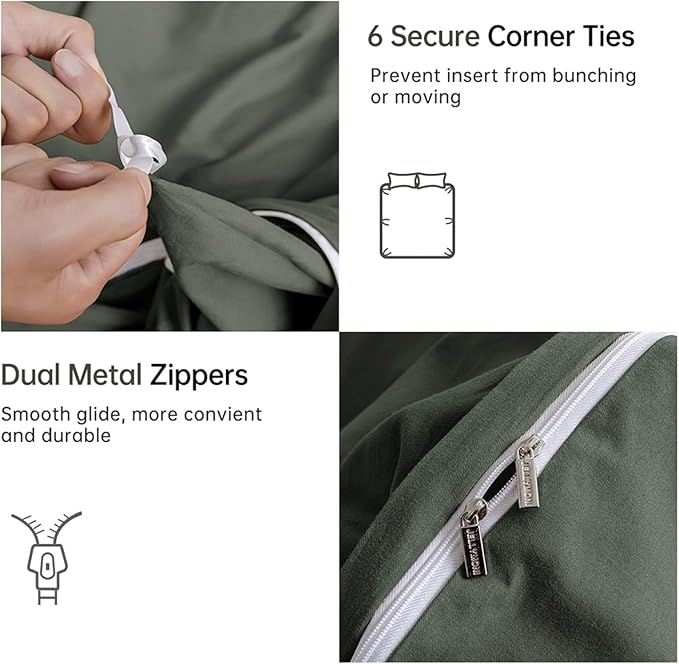 JELLYMONI Cotton Duvet Cover Twin Size - 100% Washed Cotton Linen Like Textured Comforter Cover, 2 Pieces Breathable Soft Bedding Set with Zipper Closure (Gray, Twin 68"x90")