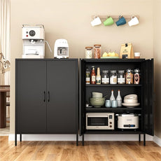 Metal Locker Cabinet, Black Storage Cabinets with 2 Doors and Adjustable Shelves, 3 Tier Modern Storage Freestanding Sideboard for Living Room,School,Office Home Kitchen and Coffee Bar