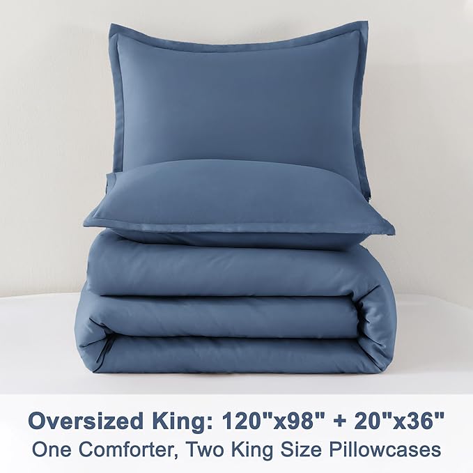 Litanika Comforter Set, Lightweight Solid Bedding Comforter Set, Fluffy Down Alternative Bed Set, Haze Blue, Oversized King