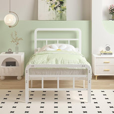 14 Inch Twin Bed Frames with Headboard and Footboard, Heavy Duty Twin Bed Frame with Underneath Storage, No Box Spring Needed, Easy Assembly, White