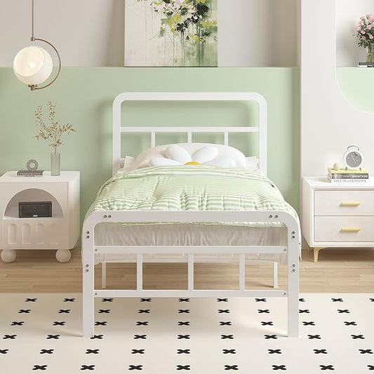 14 Inch White Twin XL Bed Frames with Headboard and Footboard, Heavy Duty Bed Frame Twin XL with Underneath Storage, No Box Spring Needed, Easy Assembly