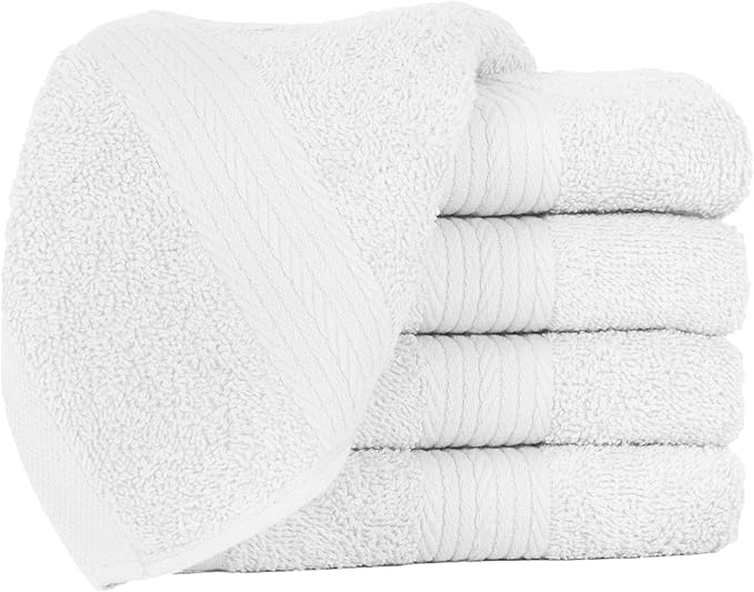 Ample Decor Washcloths Pack of 5 12 X 12 Inch, 600 GSM 100% Cotton Soft Absorbent, Premium Quality Durable Ideal for Bathroom, Pool, Hotel, Spa - White