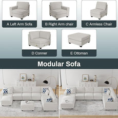 Legend Vansen Modular Sectional Sofa U Shaped Couch with Ottoman Modern Reversible Corner Sectional Couch for Living Room (Cream, U Shaped Sofa-5)