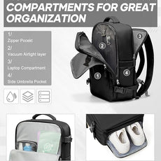 suwasp Vacuum Compression Backpack, 45L Expandable Travel Backpack with Electric Vacpack Pump, Travel Vacuum Bags with Shoe Compartment/17inch Laptop Compartment/Waterproof Pocket, Black
