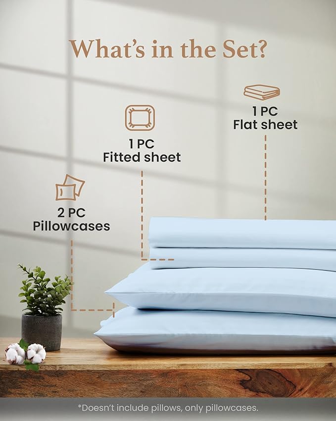 Good Sleep Bedding Cal King Sheet Set - 100% Egyptian Cotton Sheets California King Size, 4Pc, California King Sheets, Soft, California King Sheet Sets Deep Pocket Fits Upto 16" - Light Blue GoodSleepBedding