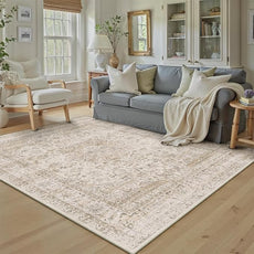5x7 Washable Beige Area Rug Vintage Living Room Bedroom Carpet Non-Slip Soft Low Pile Distressed Indoor Throw Rug for Dining Room Entryway Office