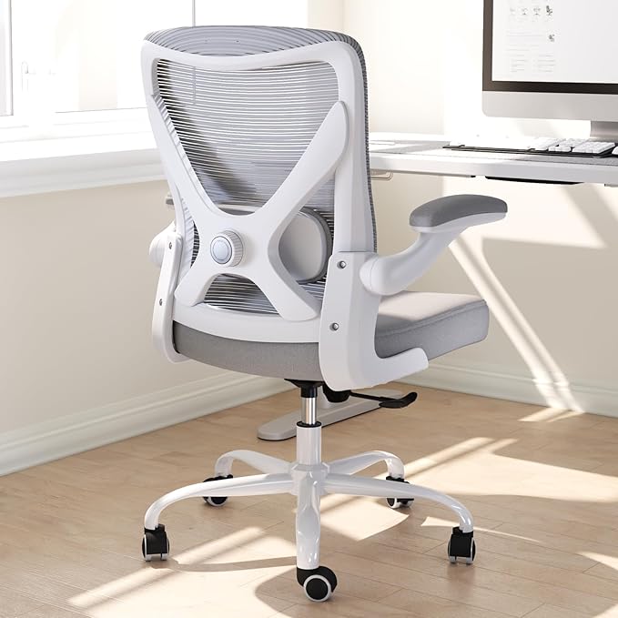 Ergonomic Office Chair - X-Shaped Computer Desk Chairs Comfy, Mesh High-Back Gaming Chair with Adjustable Lumbar Support, Executive Task Chair for Adults, Comfortable for Long Hours (White Grey)