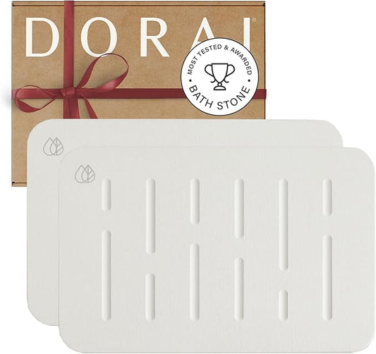 Dorai Home Bath Stone Mat 23.6"x15.4" (2-Pack) – Quick-Dry, Non-Slip Diatomite Stone Bath Mat, Rain Sandstone