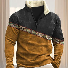 Western Sweatshirts for Men Aztec Cowboy Vintage Graphic Fleece Hoodie Mens Quarter Zip Pullover Country Jacket