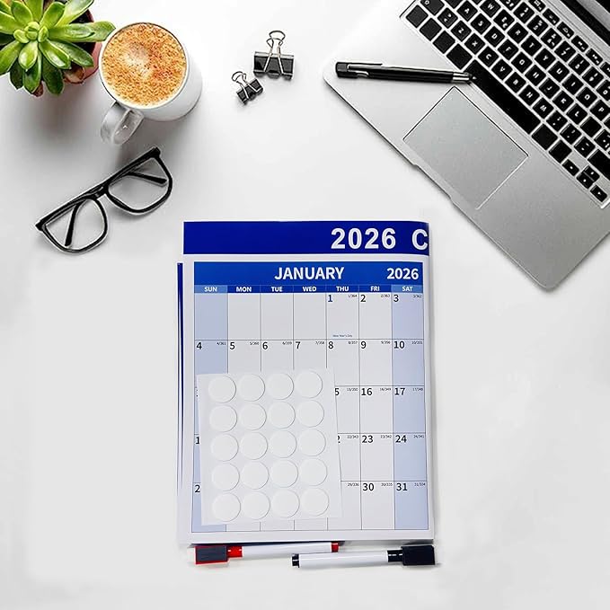 22.7" x 34.72" 2026 Wall Calendar, Folded Wet & Dry Erase Wall Calendar 12 Month, Yearly Laminated Wall Calendars, Reversible Annual Planner, Horizontal/Vertical, with Julian Dates