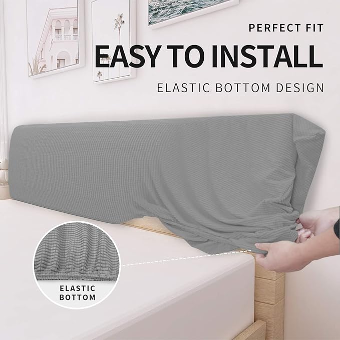 Easy-Going Stretch Bed Headboard Cover,Small Square Jacquard Headboard Slipcover, Dustproof Bed Head Cover for Bedroom (Twin,Light Gray)