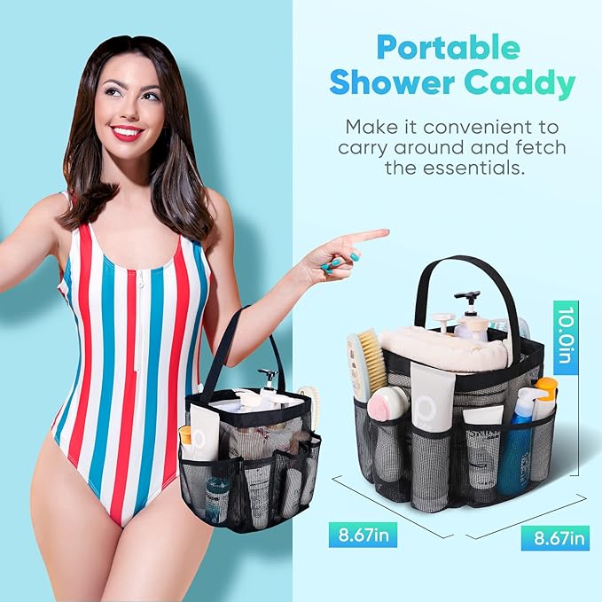 Eudele Mesh Shower Caddy Portable for College Dorm Room Essentials, 8-Pocket Large Capacity Shower Bag for Beach, Swimming, Gym