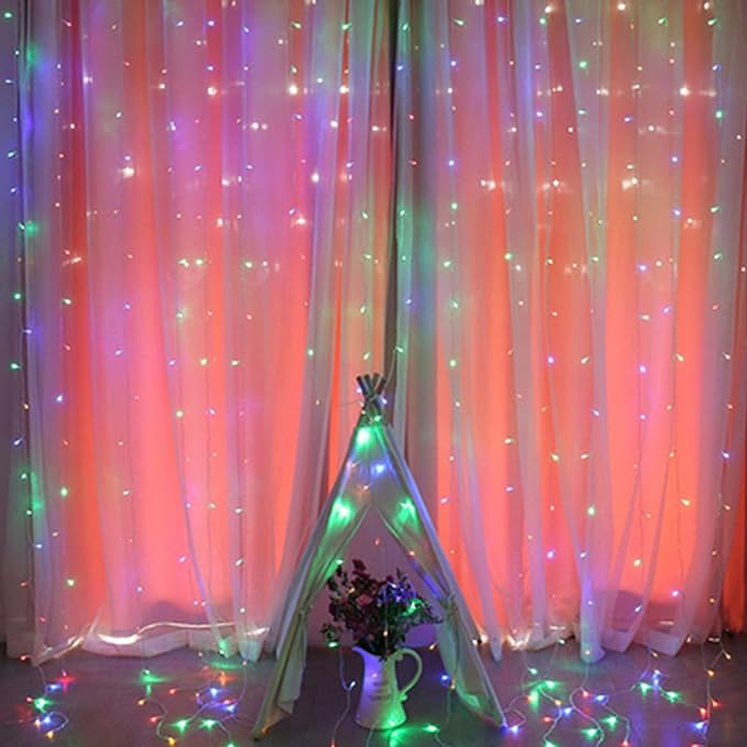 HOME LIGHTING Window Curtain String Lights, 300 LED 8 Lighting Modes Fairy Copper Light with Remote, USB Powered Waterproof for Christmas Bedroom Party Wedding Home Garden Wall Decorations, Multicolor