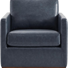 CHITA Swivel Accent Chair, Faux Leather FSC Certified Mid Century Modern Arm Chair for Living Room and Bedroom, Fully Assembled, Navy Blue