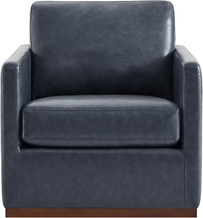 CHITA Swivel Accent Chair, Faux Leather FSC Certified Mid Century Modern Arm Chair for Living Room and Bedroom, Fully Assembled, Navy Blue